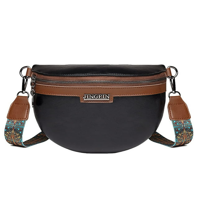 Bolso de hombro Bolso bandolera pequeño para mujer Riñonera con correa ancha para mujer Monedero de cuero para mujer Riñonera de moda Bolso de hombro Correa de hombro extraíble (Negro)