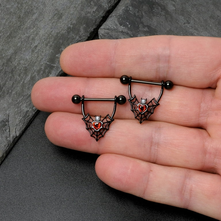 Body Candy 2Pc 14G Nipplerings Piercing Women 316L Steel Black Gothic Bat Heart Nipple Shield Nipple Ring Set 18mm Walmart