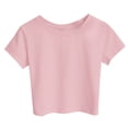 thumbnail image 2 of Outfmvch crop tops for women Short Sleeve Ruched womens tops spring tops for women compression shirt women tshirts shirts for women going out tops work tops for women Crop T-Shirt Pink XL, 2 of 3