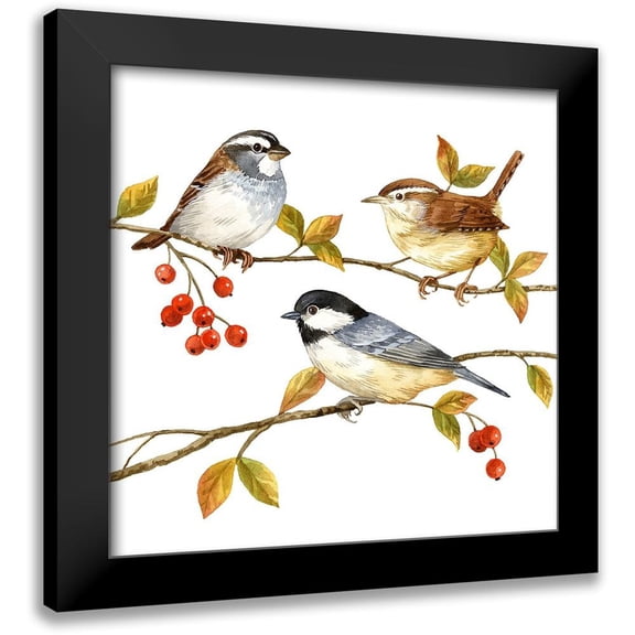 Maday, Jane 12x12 Black Modern Framed Museum Art Print Titled - Birds and Berries I
