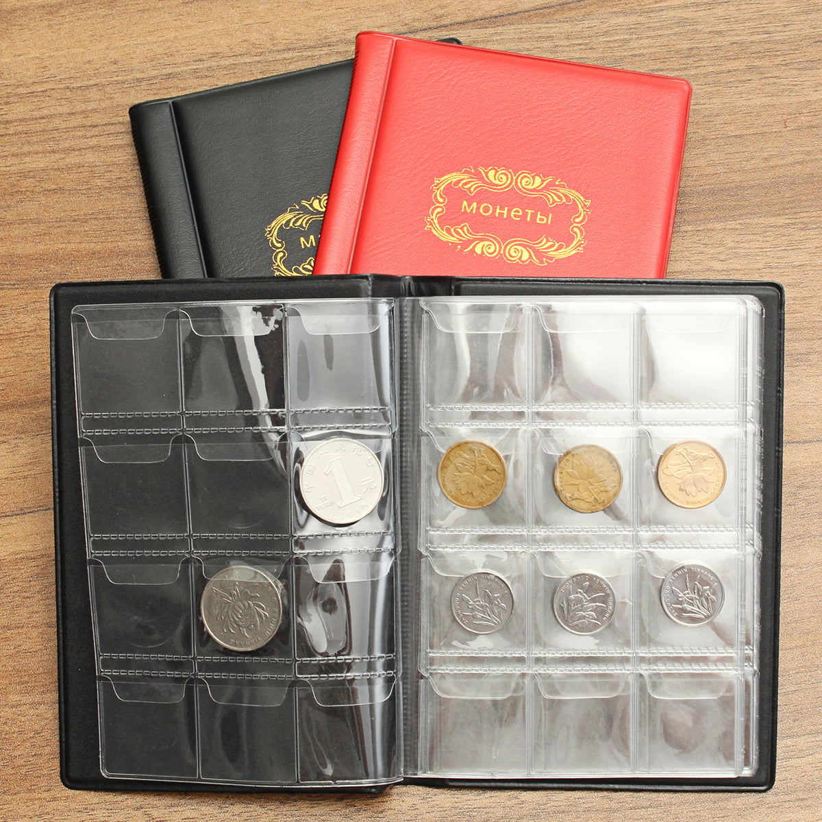 2 Pieces 120 Pockets Coin Collection Album Coin Holder Collecting Book Album Penny Coin Collection Pocket Storage Album for Coin Collectors Black and Dark Blue 