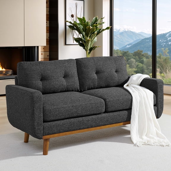 MOONMISS 67" Velvet Loveseat Couch, Modern Small Sofa With Walnut Wood Legs 2-seater Fabric Upholstered Mini Sofa Couches For Small Space,living Room Bedroom Office Dorm Apartment,Dark Gray