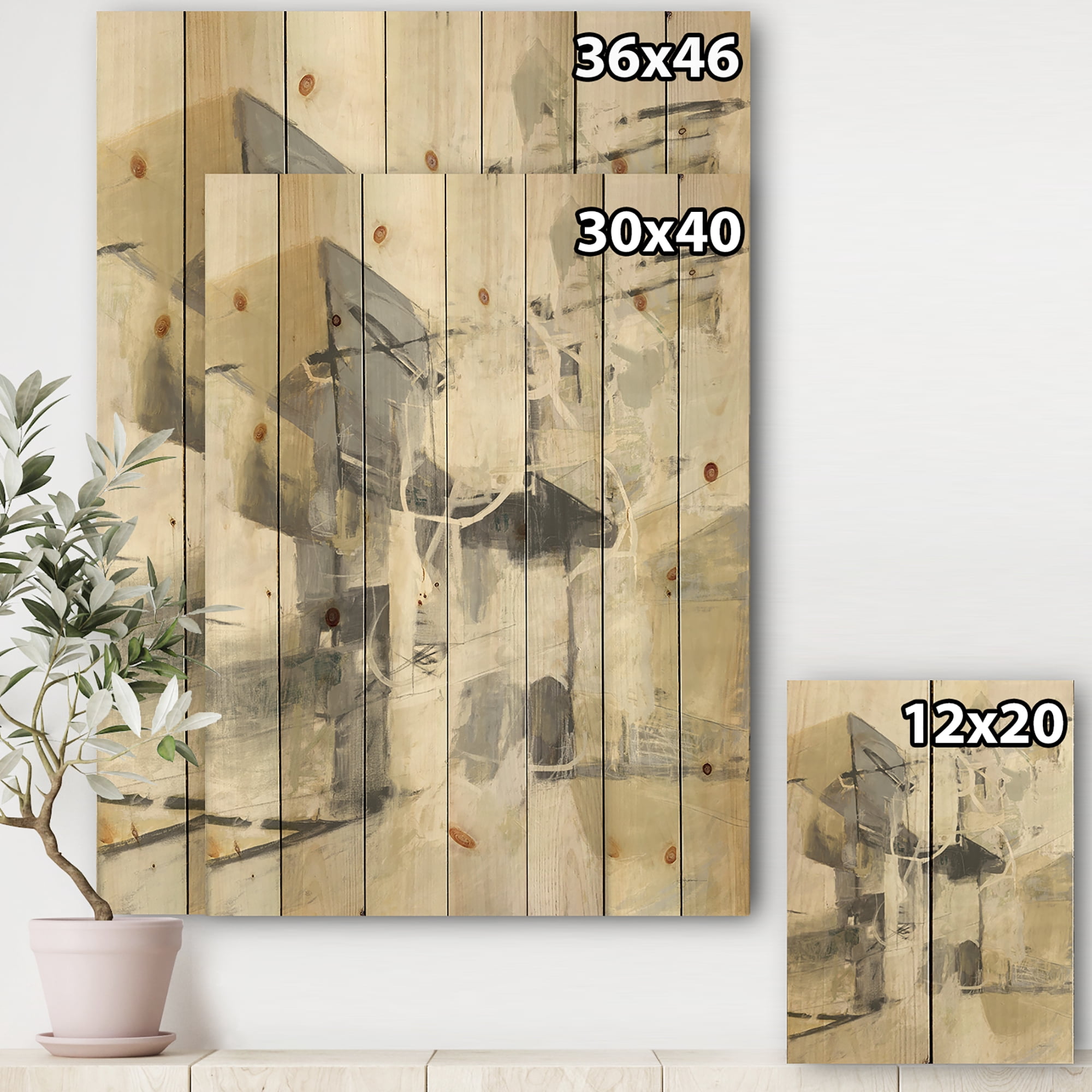 Designart 'Abstract Glam Cream Dream IV' Modern & Contemporary Print on Natural Pine Wood