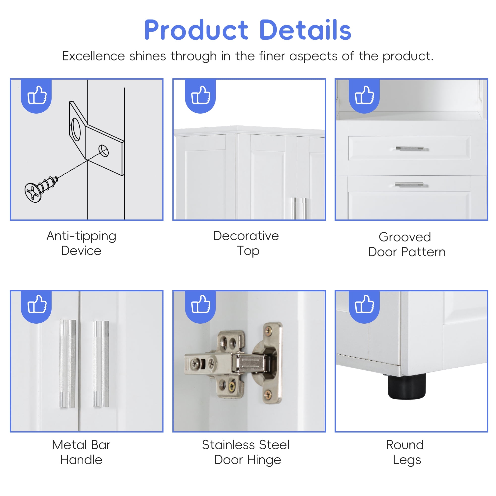 Leumius 70" Tall Bathroom Storage Cabinet with Drawer & Laundry Basket，Modern Freestanding Tilt-Out Laundry Hamper and Upper Storage Cabinet,White
