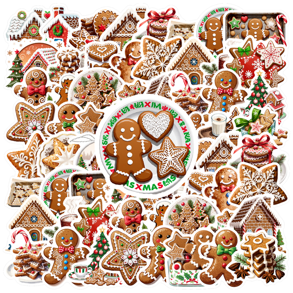 35pcs-50pcs Cute Stickers Stationery Gingerbread Kids Stickers Toy Holiday Stickers Christmas Stationery Stickers for Laptops Notebooks Suitcases
