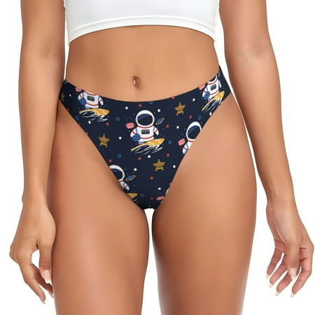 Qokaie Astronaut Surfing Printed Women s Cotton Thong Underwear  Sexy Breathable Panties G-string-X-Small