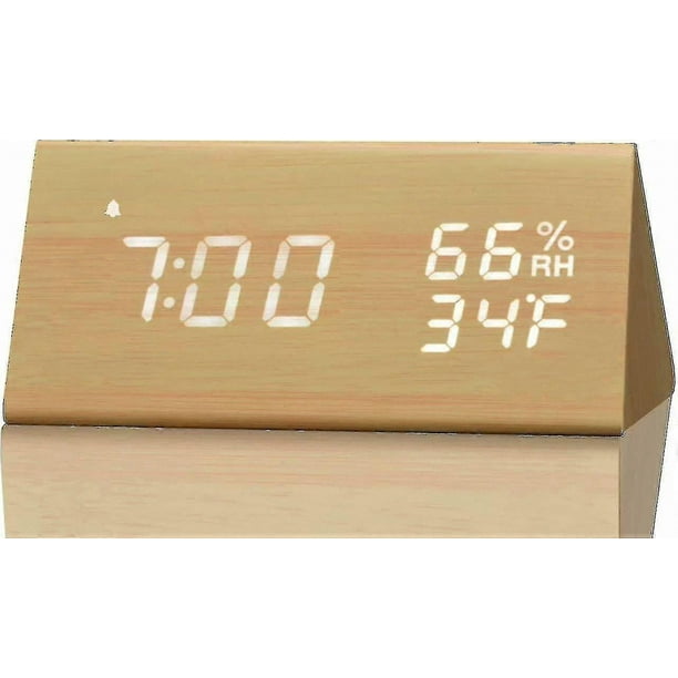 Wooden LED Digital Alarm Clock with 3 Alarms and Temperature Display (Brown)