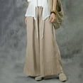 thumbnail image 4 of Women's Casual Loose Drawstring High Waist Cotton Linen Pants Comfy Plus Size Wide Leg Palazzo Pants Flowy Trousers, 4 of 7