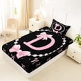 thumbnail image 4 of Manfei Cartoon Bow Letter D Monogrammed Twin Sheet Sets 3pcs for Girls Teens,Princess Alphabet Pearl Bow Print Bedding for Kids,Breathable Home Decor, 4 of 5