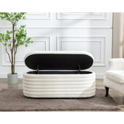 Dazone Storage Ottoman Bench, 45.5 Inch, End of Bed Bench Stool, Perfect Storage Bench for Bedroom, Living Room, Entryway, White