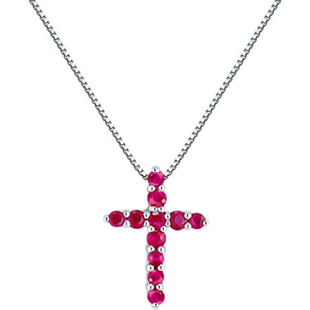0.38 Carat T.G.W. Ruby Sterling Silver Cross Pendant, 18"