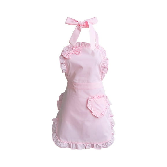 nvzhuang Women Kitchen Apron Ruffle Trim Maid Costume Apron Tie-Up Cute Aprons for Cooking Baking