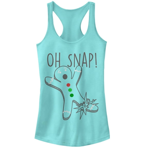 Junior's Lost Gods Oh Snap Gingerbread Man Outline Racerback Tank Top Cancun Large