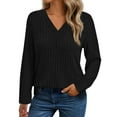 thumbnail image 2 of safuny V Neck Long Sleeve Shirts for Women Casual Fall Tops Lightweight Tunic Sweaters Fashion Solid Color Clothes Black _s XXL, 2 of 5