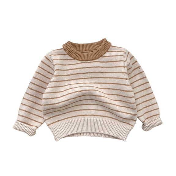 Eltusu Baby Boys Winter Sweaters, Knitting Cotton Striped Thermal Long Sleeve Kids Tops Brown Size 6-9 Months