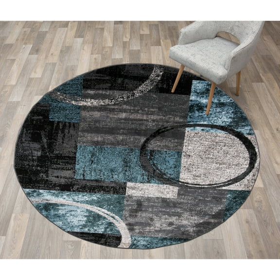 World Rug Gallery Abstract Circle Gray 6'6" Round Rug