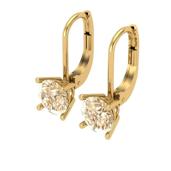 2 Ct Round Cut Drop Dangle Natural Morganite 18K Yellow Solid Solid Gold Everyday Dainty Earrings Lever Back