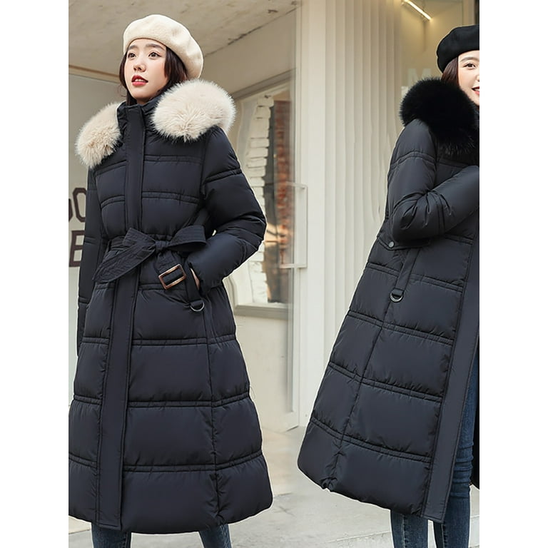 PIKADINGNIS Women's Winter Jacket Warm Fur Liner Long Hooded Parkas Coats  Down Jackets for Female Casual Thick Winter Coat 