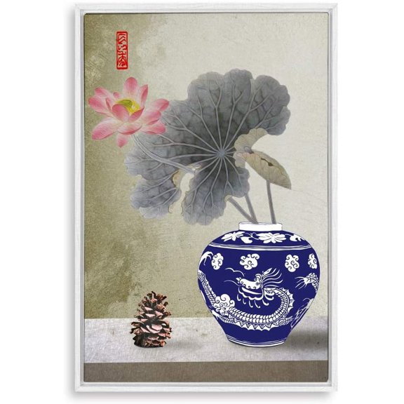 IDEA4WALL Framed Canvas Wall Art for Living Room, Bedroom Blue and White Porcelain Canvas Prints for Modern Home Decoration Ready to Hang