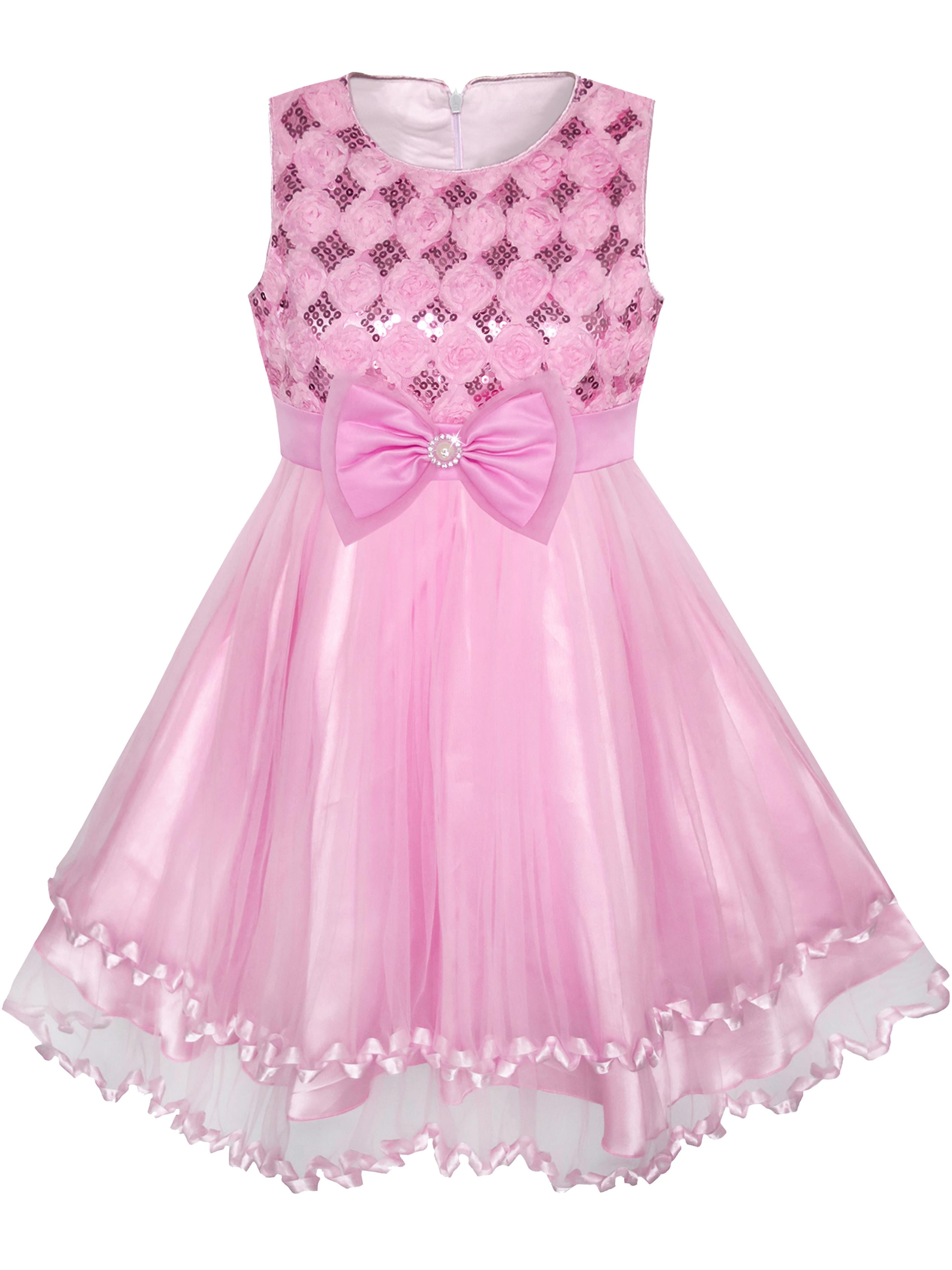 Girls Dress Sequin Sparkling Bow Tie Tulle Party Pageant 7-8 - Walmart.com