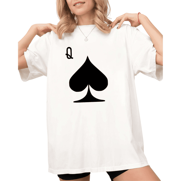 UNISHE Women's Queen of Spades Graphic White Short Sleeve T-Shirt S-5XL Simple Crewneck Top