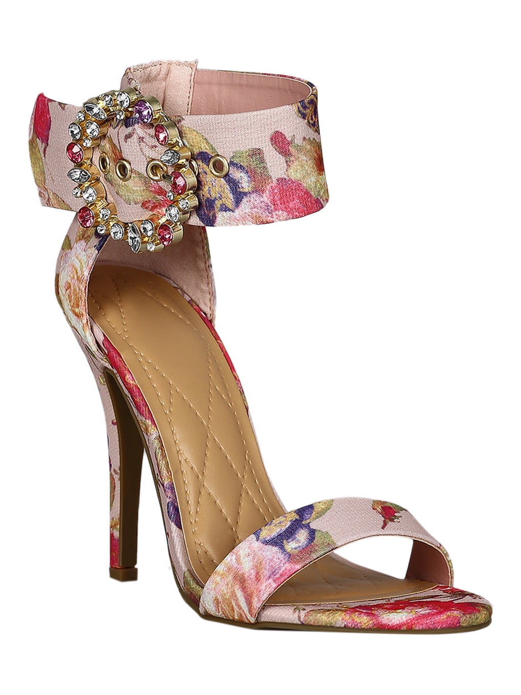 Anne Michelle Women Fabric Printed Jewels Embellished Buckle Ankle