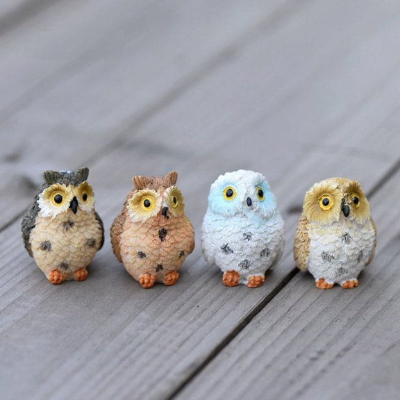Miniature Resin Night Owls Figurine Fairy Garden Mini Animal Statue Toy for Micro-Landscape Pots Moss Terrarium Decor