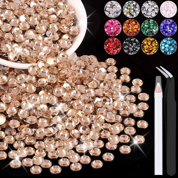1200 diamantes de imitación de resina de 0.236 in a granel (champán) deslumbrantes cristales planos para manualidades, decoración de uñas, gemas para vaso, zapatos, ropa, tela con bolígrafo y pinzas