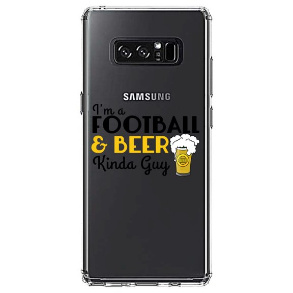 DistinctInk Clear Shockproof Hybrid Case for Samsung Galaxy Note 8 - TPU Bumper Acrylic Back Tempered Glass Screen Protector - I'm a Football & Beer Kinda Guy