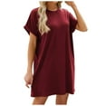 thumbnail image 5 of Arnsht Womens Summer Dresses Solid Color Casual Loose T-Shirt Short Sleeve Round Neck Flowy Sundresses with Pockets Wine S, 5 of 5
