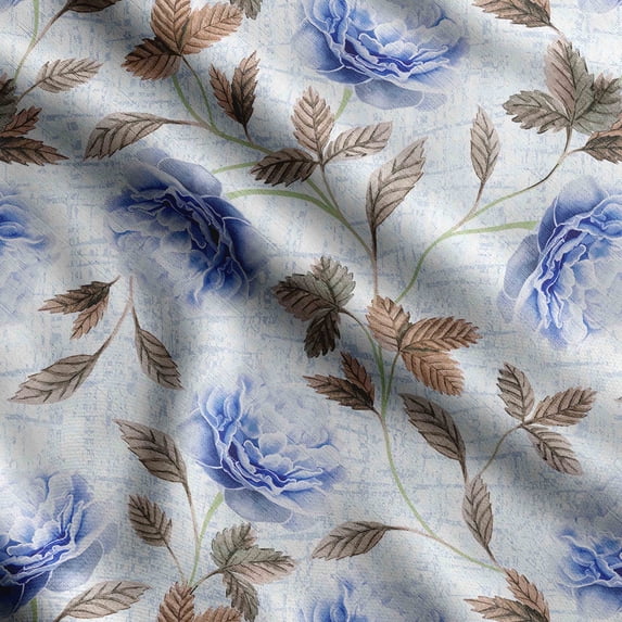 Soimoi Chinese Floral Print, Silk Fabric, Decor Sewing Fabric by The Yard 42 Inch Wide,Decorative Fabric for Shirts Suits Ties, Blue