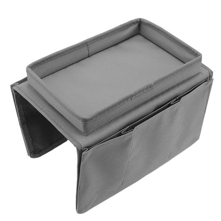 

Couch Arm Table Foldable 600D Oxford Cloth Durable Sofa Tray Side Pockets For Home Grey