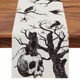 thumbnail image 1 of Camino de Mesa de Halloween Calavera Gato Negro Cuervos, Silueta Ramas de Árbol Araña Decoración de Mesa de Comedor de Cocina, 1 of 5