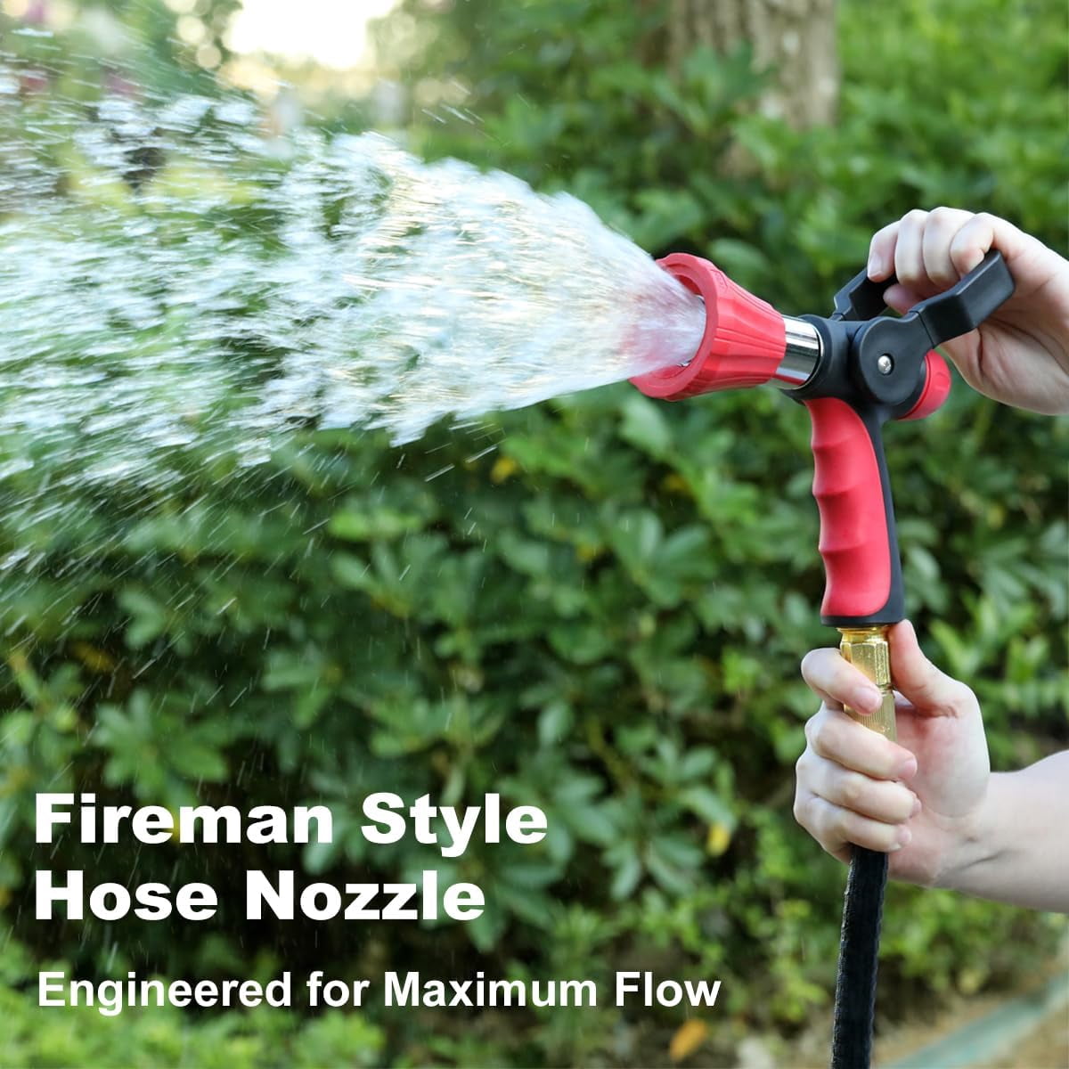 FANHAO Heavy Duty Metal Garden Hose Nozzle, High Pressure Fireman's Spray with Lever Handle & Ergonomic Grip, for Watering Lawn