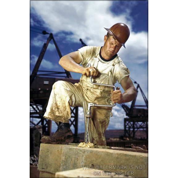 24"x36" Gallery Poster, carpenter douglas dam 1942 photograph of Carpenter at work on Douglas Dam, Tennessee (TVA)