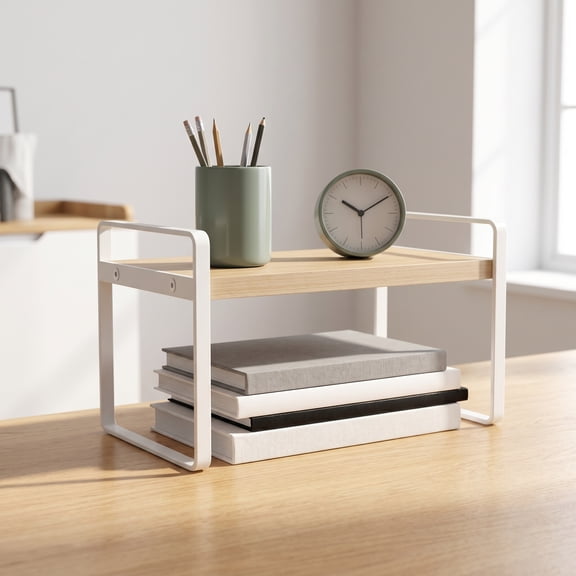 Liujiale Office Desk Shelf Organizer, Iron Desktop Bookshelf Supplies Storage Rack, Shelf for Top of Desk and Dresser and Cubicle Decor Aesthetic Bookshelf