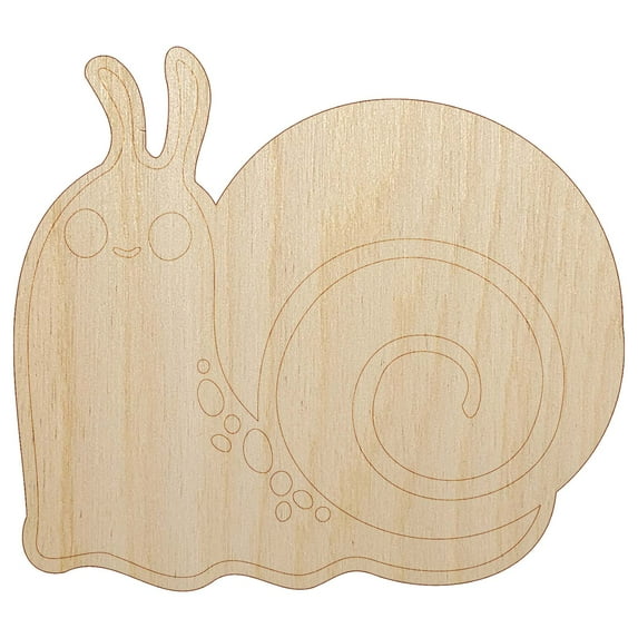 Happy Slow Kawaii Chibi Snail Wood Shape Unfinished Piece Cutout Craft DIY Projects - 4.70 Inch Size - 1/8 Inch Thick
