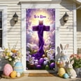 thumbnail image 6 of VBBHG He is Risen Easter Door Cover - Religious Christian Decorations with Cross & White Lilies, Purple Resurrection Sunday Banner for Front Door, Holy Week Church Home Wall Backdrop Decor, 6 of 6
