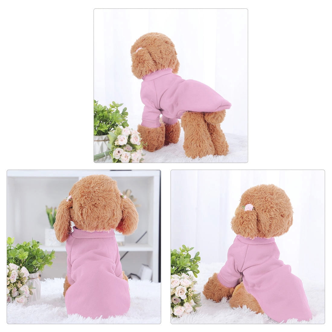 Unique Bargains Cotton Blend Dog Winter Sweatshirt Pet Clothes Fleece Lined Warm Coat Pink