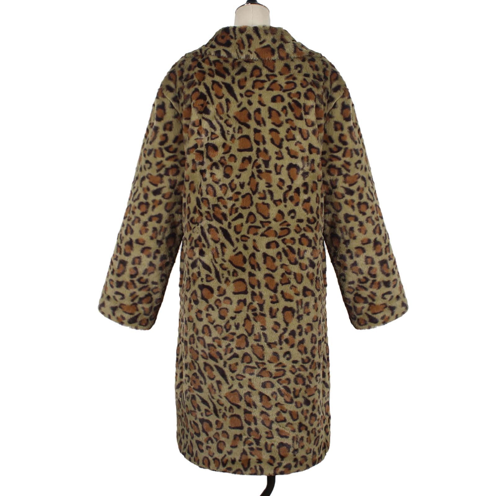 YANHAIGONG Womens Leopard Faux Fur Coat Long Fleece Coat