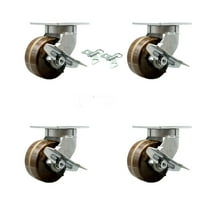 6 Inch Heavy Duty High Temp Phenolic Caster Set 4 Brakes 2 Swivel Locks SCC