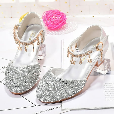 

Akiihool Dressy Sandals Girl Wide Girls Dress Shoes Toddler Kids Heels Sandals Ankle Strap Wedding Party Phoebe Flower Girl Shoes (Silver 2)