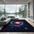 thumbnail image 2 of ODIKA 8'x10' Washable Area Rug Deep Navy Black Galaxy Starry Nebula Theme Meteorite Uranus Themed Cosmic Vortex with Trails for Dining Room, Large Office, Lounge, Non-Slip Chair-Friendly Mat, 2 of 7