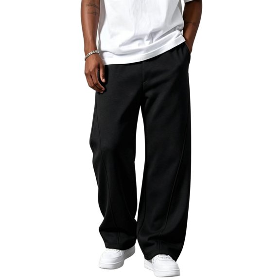 Men's Wide Leg Sweatpants Elastic Waist Casual Baggy Loose Straight Leg Solid Color Lounge Trousers with Pockets