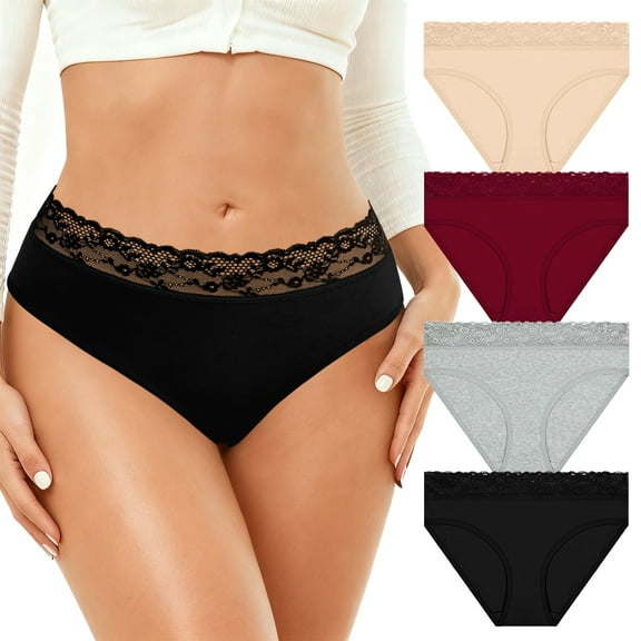MecTo Womens Cotton Underwear Bikini Panties Lace Hipster French Cut Ladies Panties Soft Stretch Briefs 4-Pack