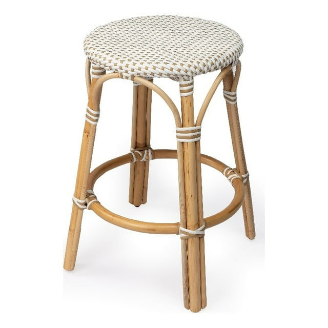 Butler Specialty Company Tabouret de Comptoir Rond en Rotin 24" - Blanc et Beige