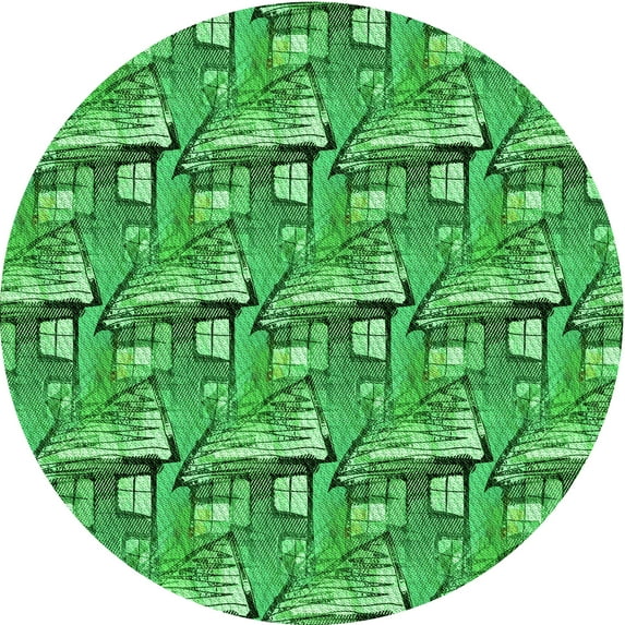 Ahgly Company Indoor Round Patterned ForestGreen Area Rugs, 4' Round