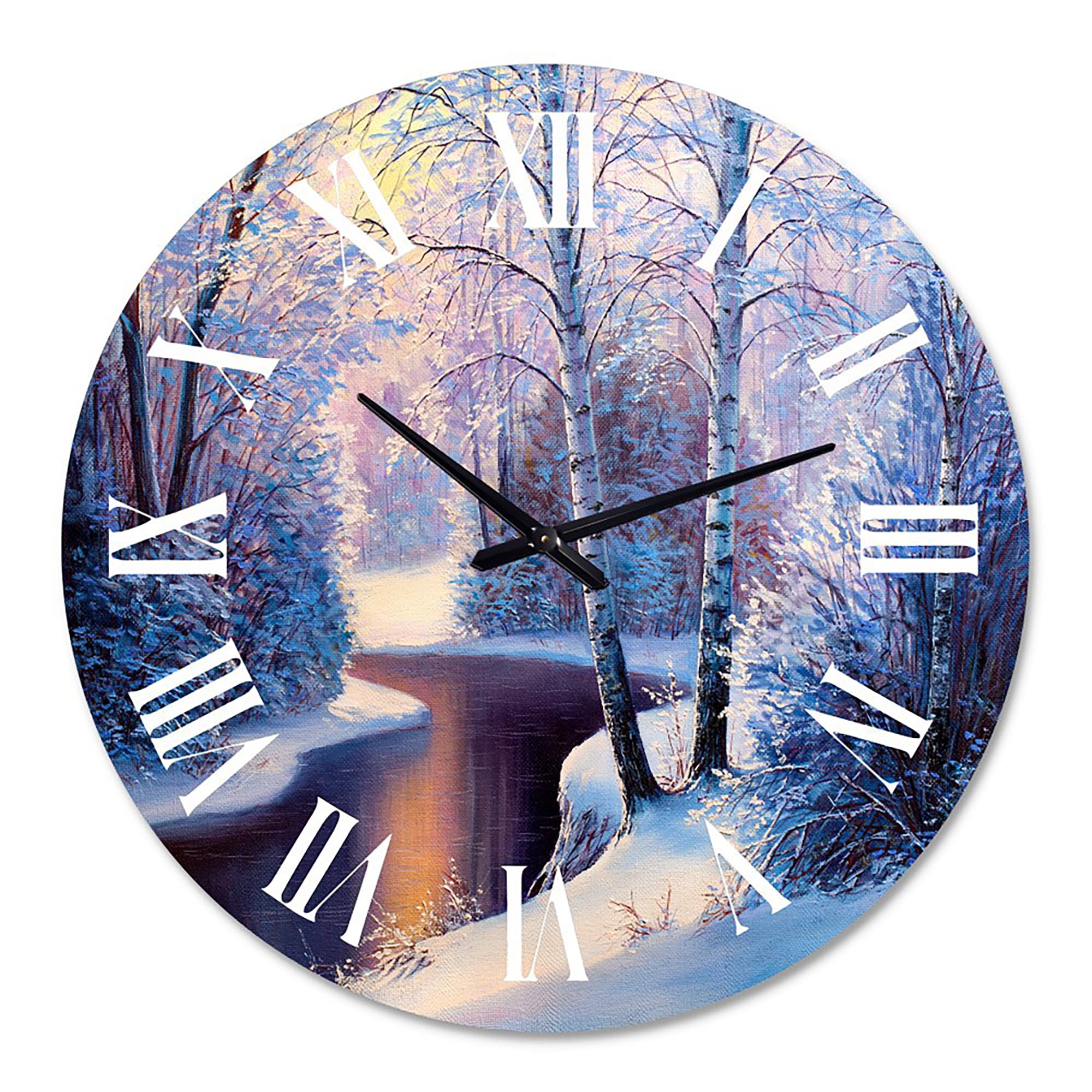 Designart 'Christmas Forest With River And Trees I' Traditional Wall Clock