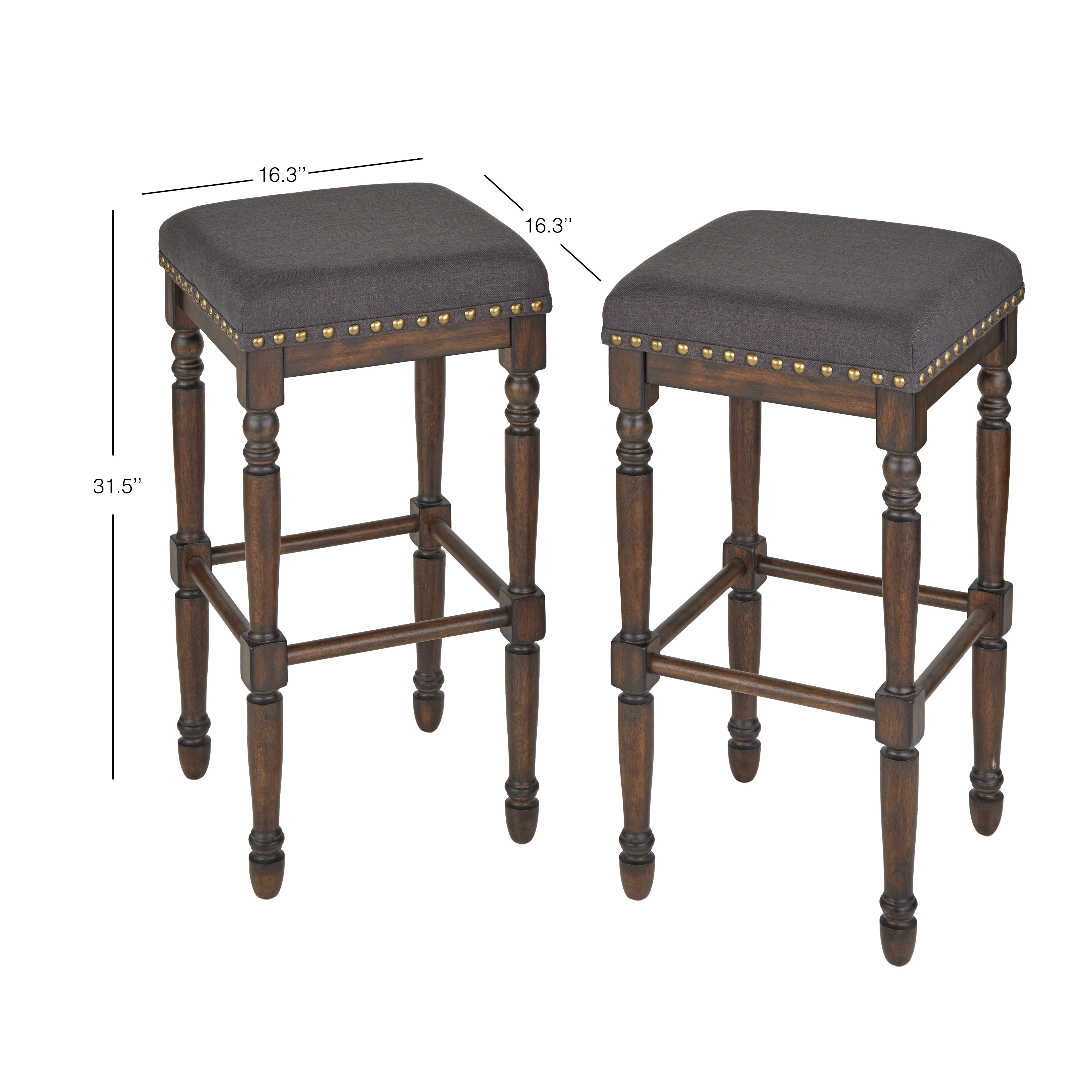 TMS Grafton 30” Turned Leg Stool (Set of 2), Rustic Brown and Charcoal Gray