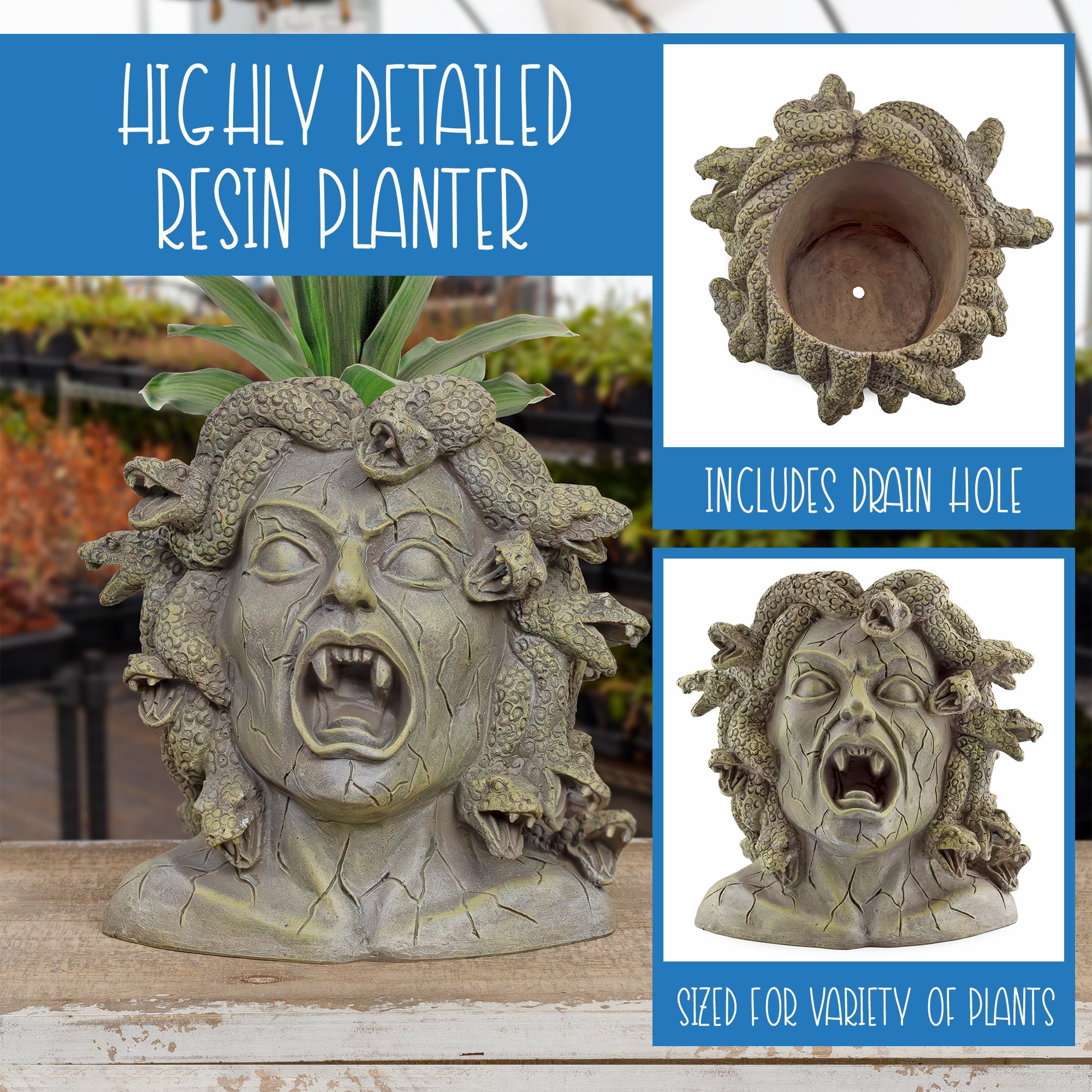 Darware Resin Medusa Head Planter, Large Garden Decor Statue Flower Pot